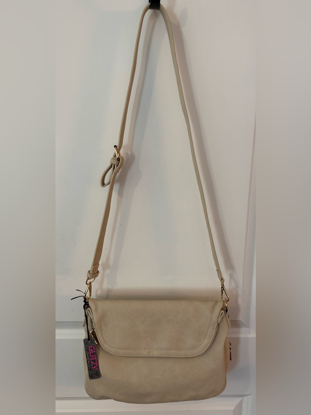 Neutral Beige Crossbody Bag with Gold-Tone Hardware
